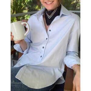 Mother Oxford Womens White Button-Up Boyfriend Shirt With Collared Neck & Long S